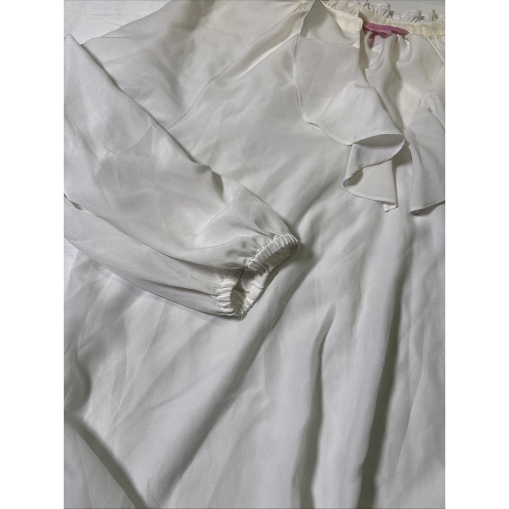 Lilly Pulitzer White Ruffle Neck Long Sleeve Elastic Bottom Blouse - Size L - Picture 8 of 9